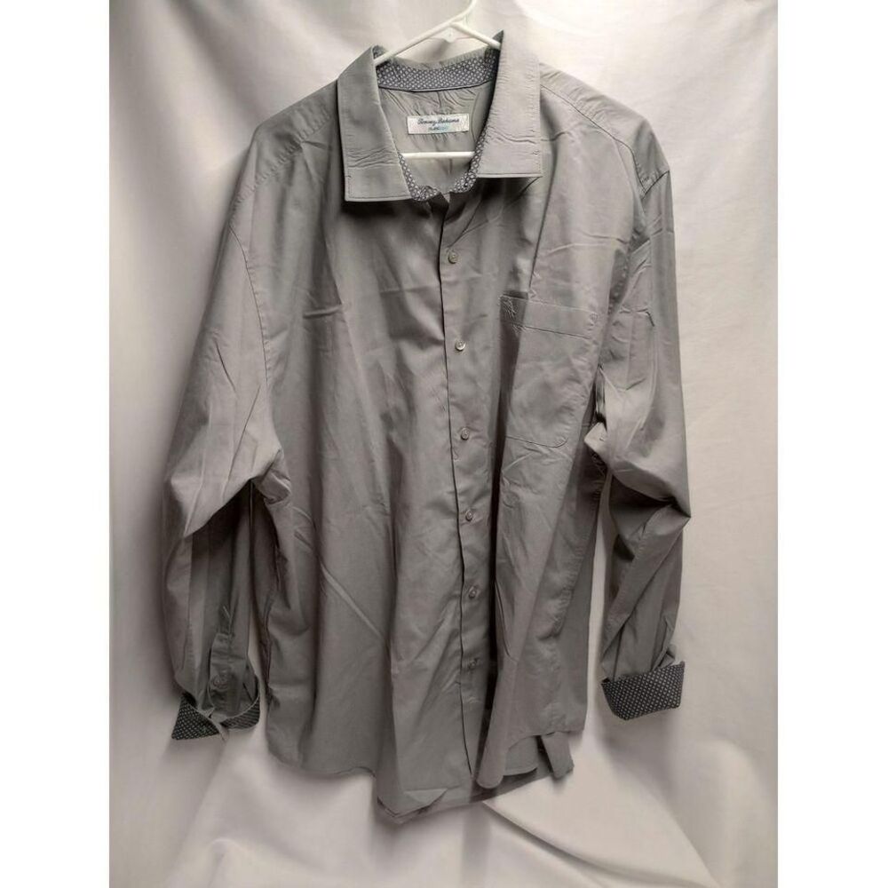 Tommy Bahama Island Zone Shirt 2XL Gray Solid Long Sleeve‎ Button Up Flip Cuff